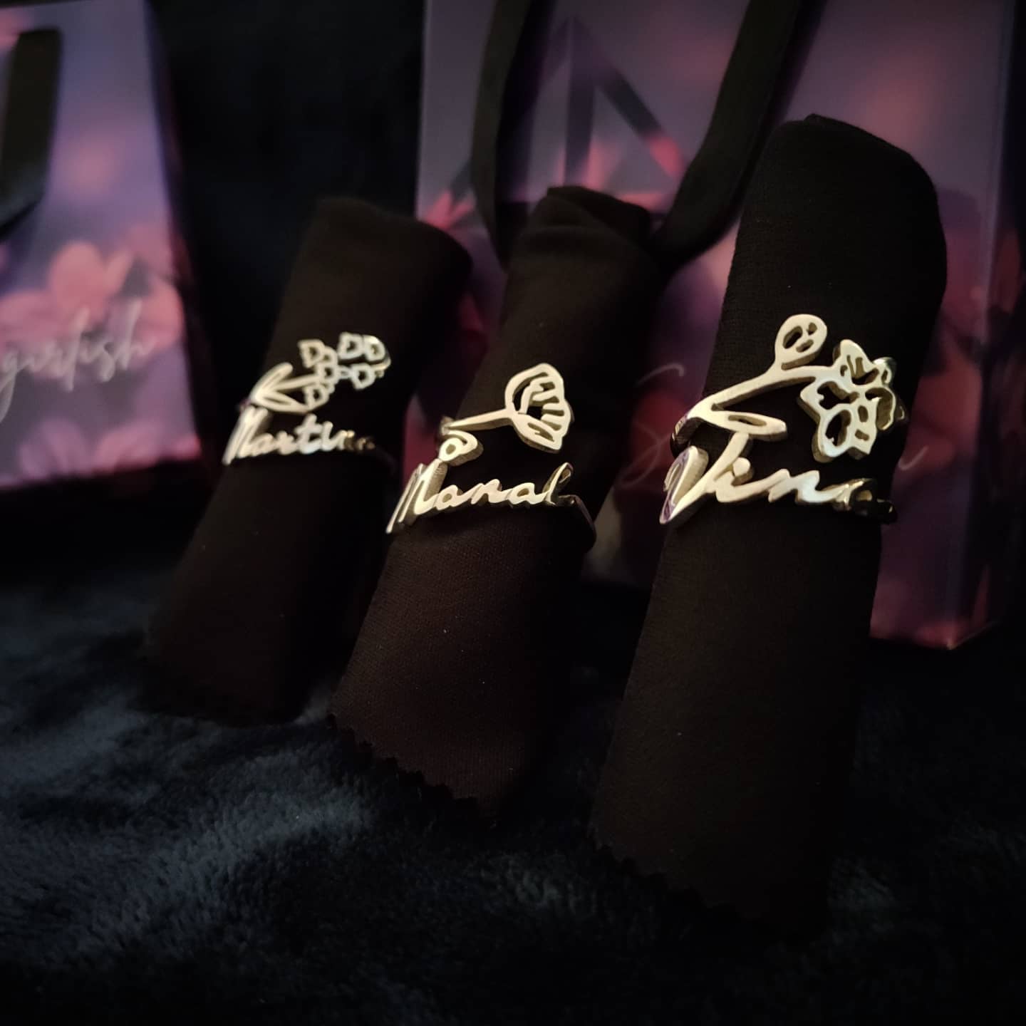 Dainty Name Rings With Birth Flower