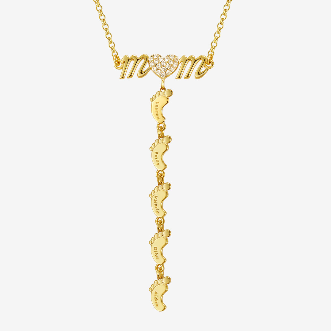 Personalized Heart Diamond Mom Necklace with Baby Feet