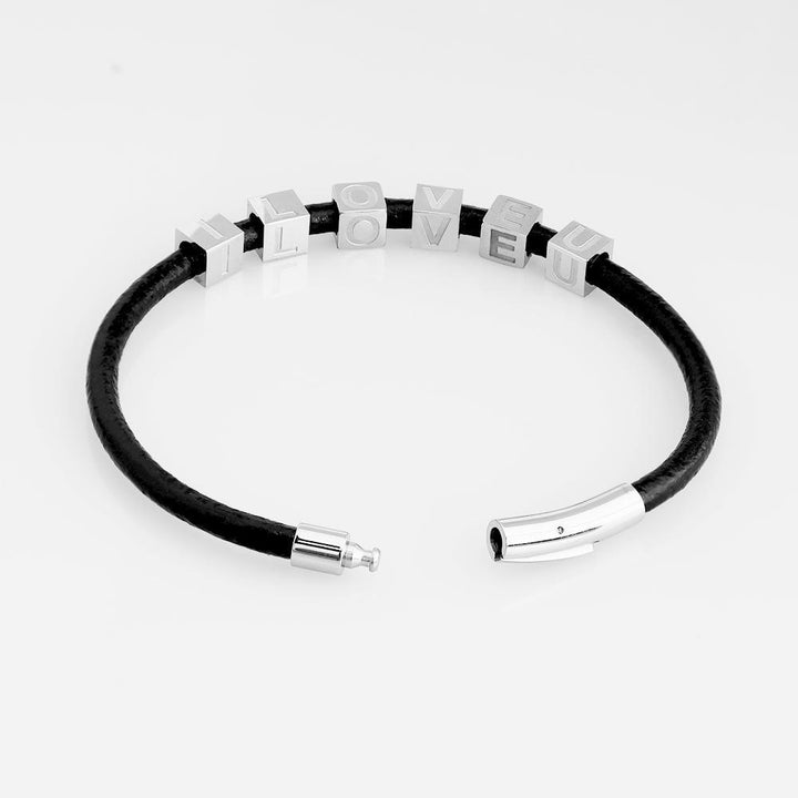 Father's Day Gift Men's Personalized Leather Bracelet With Cube Initials Beads