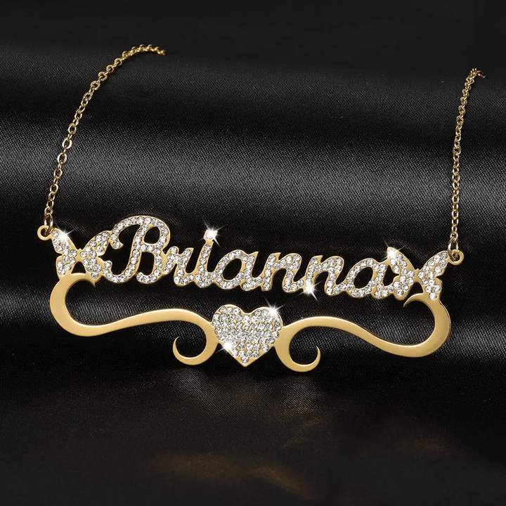 Personalized Sparkling Butterfly Heart Diamond Name Necklace