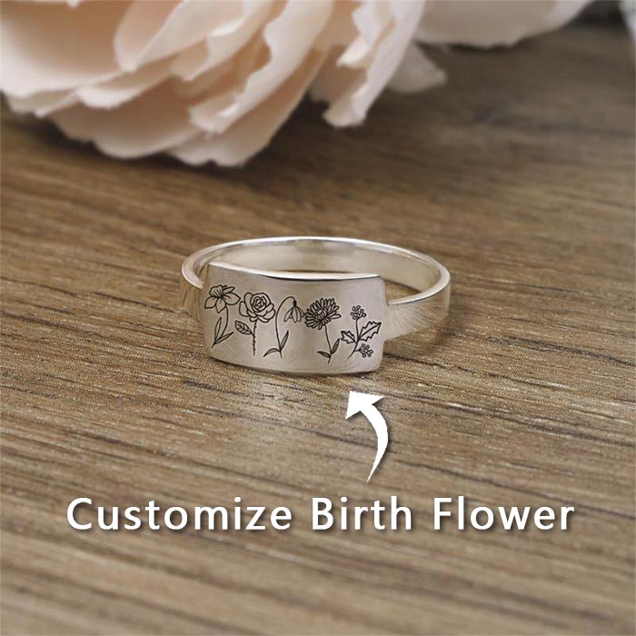 Mom's Gift Personalized Rings Custom Family's Birth Flower Ring