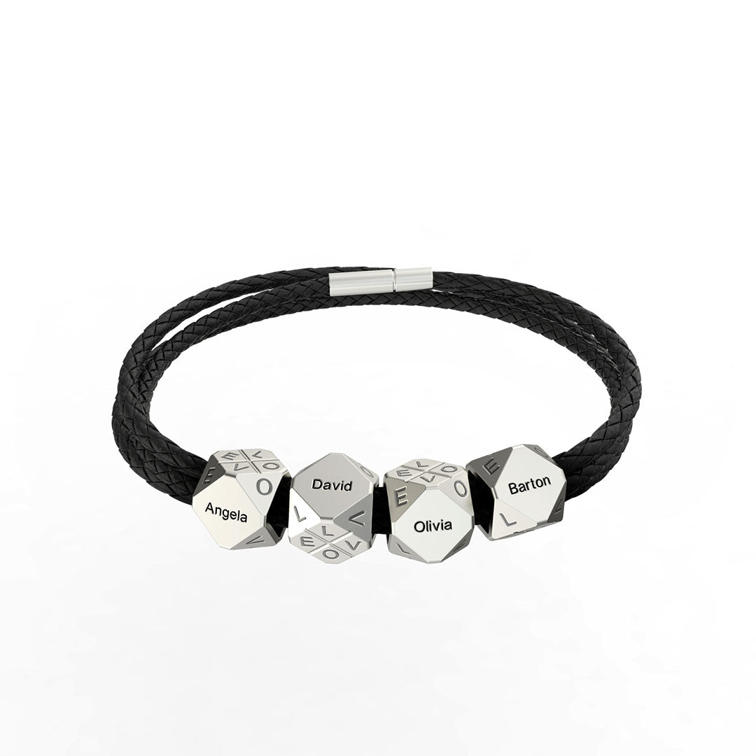 Father's Day Gift Men's Braided Leather Bracelet With Polyhedral Custom Beads
