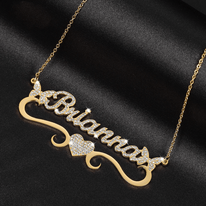 Personalized Sparkling Butterfly Heart Diamond Name Necklace