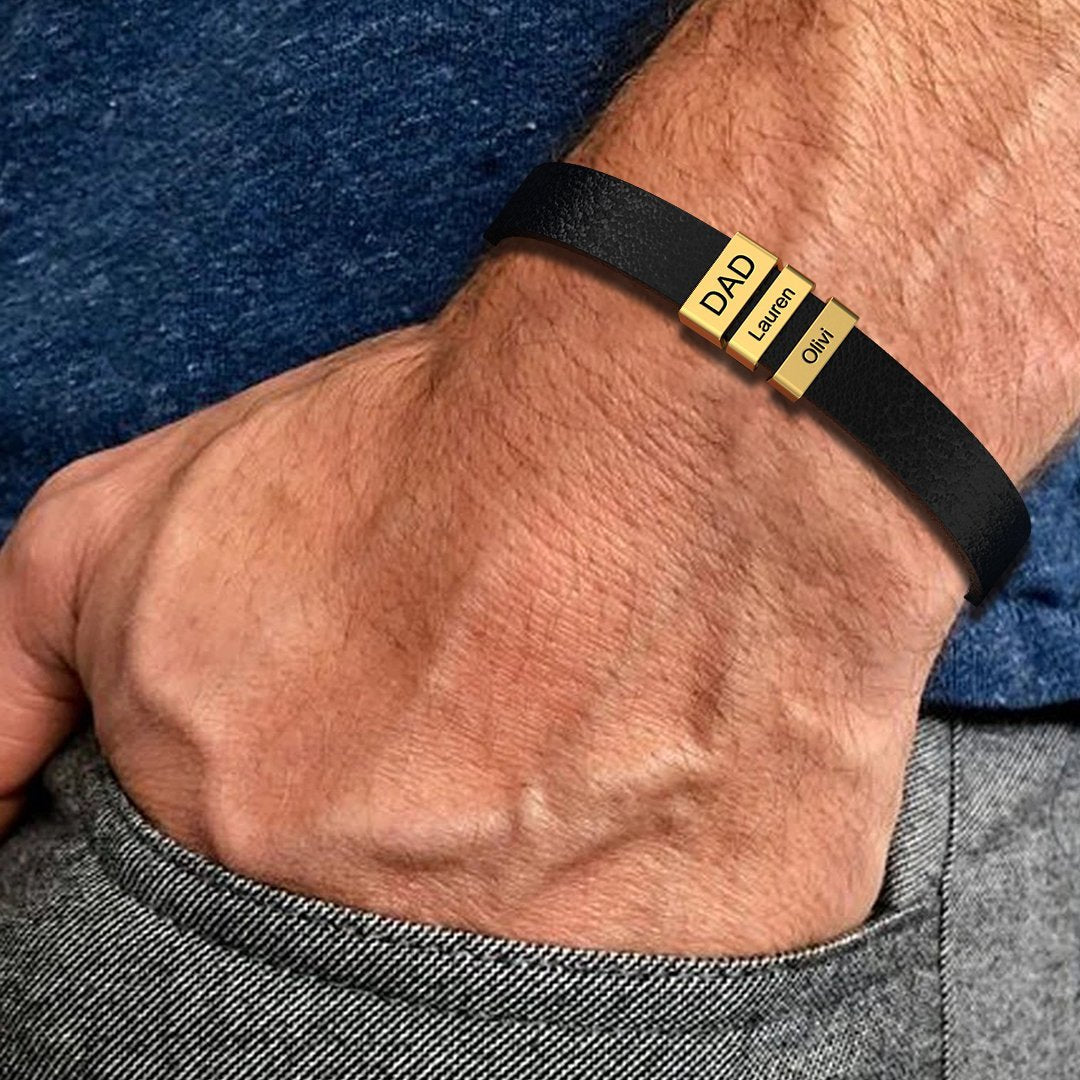 Father's Day Gift Genuine Cowhide Bracelet With Kids Name for Dad