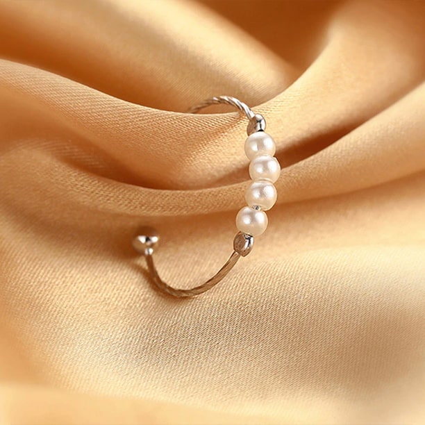 Pearl 925 Sterling Silver Anxiety Ring - Adjustable Ring - Prevent Nail Biting