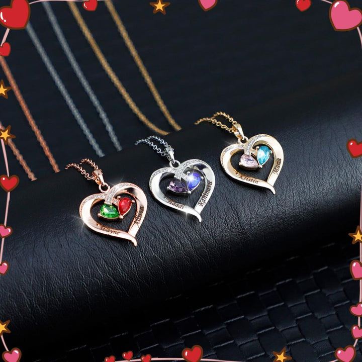 Christmas Gift Forever Love Birthstone & Diamond Heart Necklace