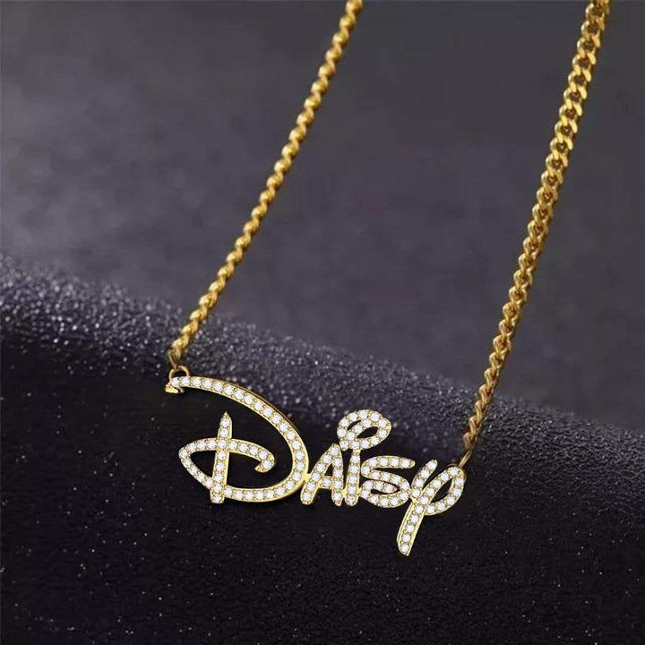 Shiny Personalized Princess Style Diamond Name Necklace