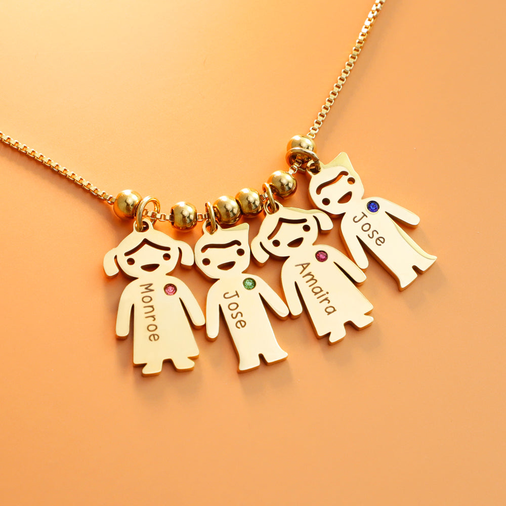 Mother's necklace with engravable birthstone children's charms
