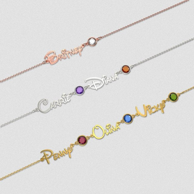 Personalized Princess Style Name And Birthstone Bracelet