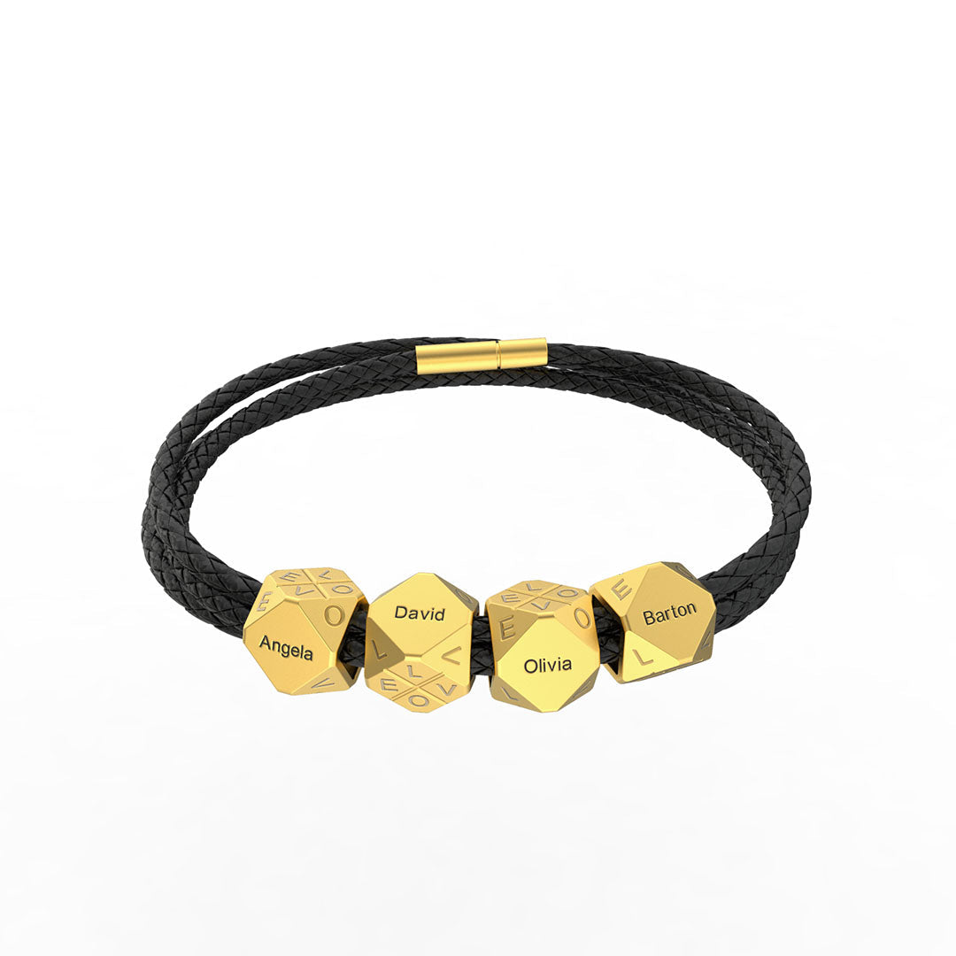 Father's Day Gift Men's Braided Leather Bracelet With Polyhedral Custom Beads