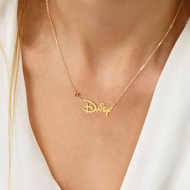 Personalized Princess Style Name Necklace with Birthstone