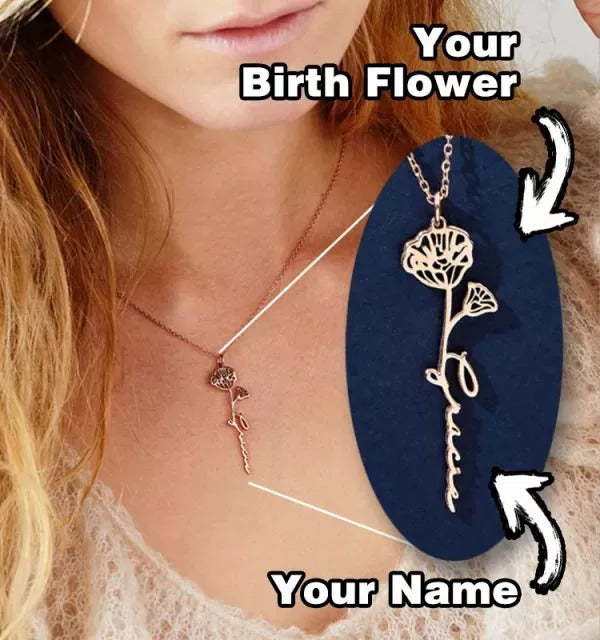 Dainty Name Necklace With Birth Flower