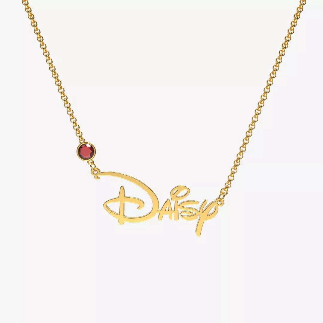 Personalized Princess Style Name Necklace with Birthstone