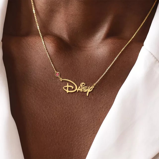 Personalized Princess Style Name Necklace with Birthstone