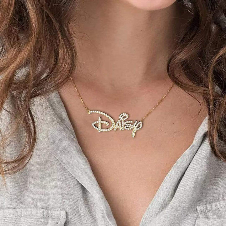 Shiny Personalized Princess Style Diamond Name Necklace