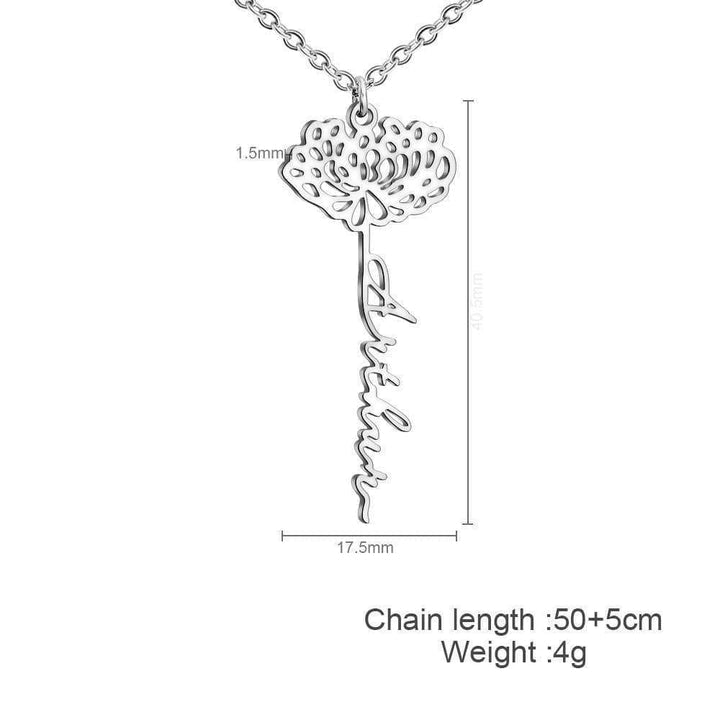 Dainty Name Necklace With Birth Flower