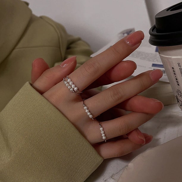 Pearl 925 Sterling Silver Anxiety Ring - Adjustable Ring - Prevent Nail Biting