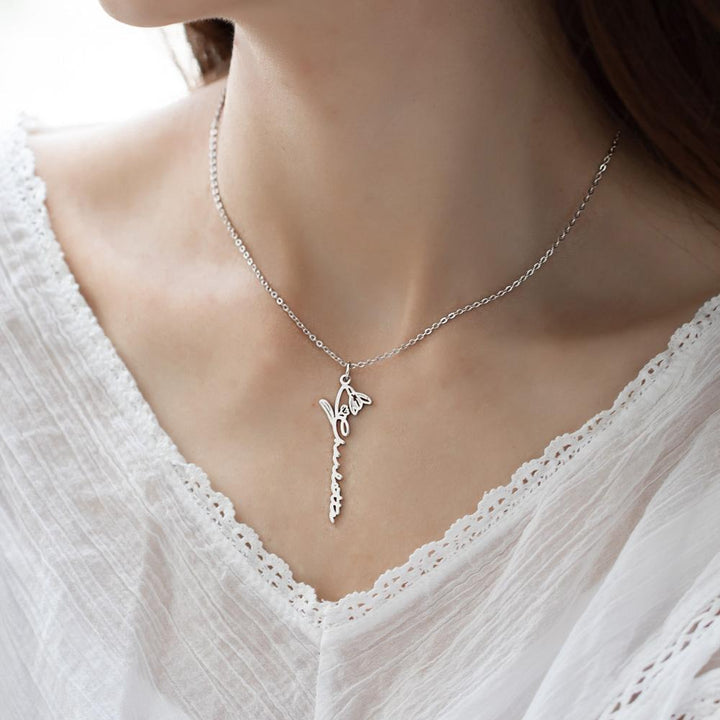 Dainty Name Necklace With Birth Flower