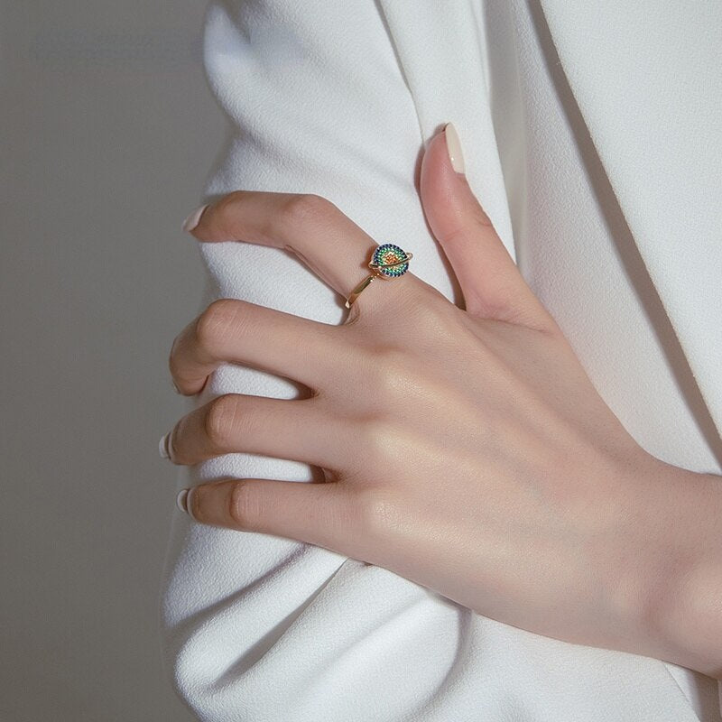 Rotating Planet Spinning Anxiety Adjustable Ring