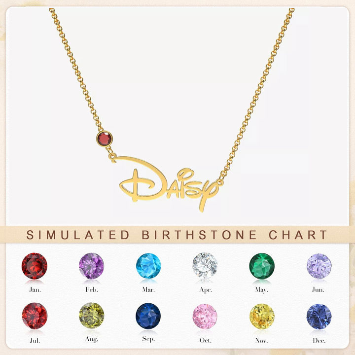 Personalized Princess Style Name Necklace with Birthstone