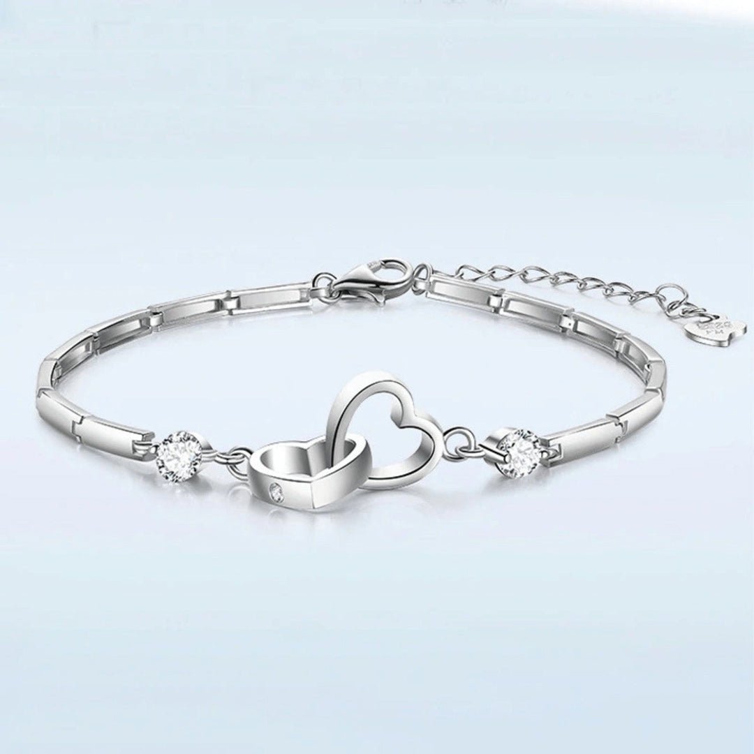 For Mother/Daughter - S925 Mother & Daughter Forever Linked Together Crystal Heart To Heart Bracelet