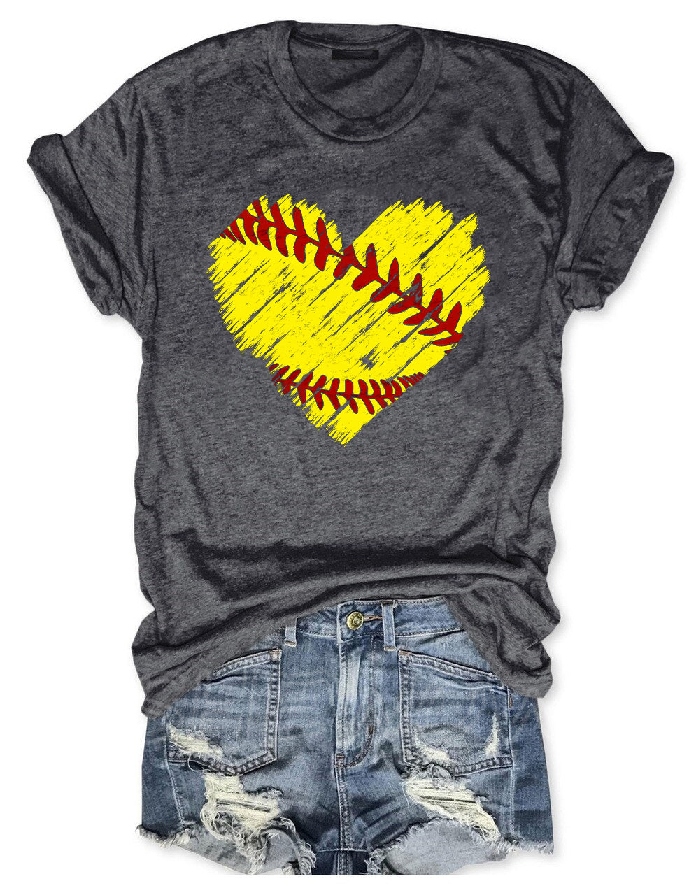 Distressed Softball Heart TShirt