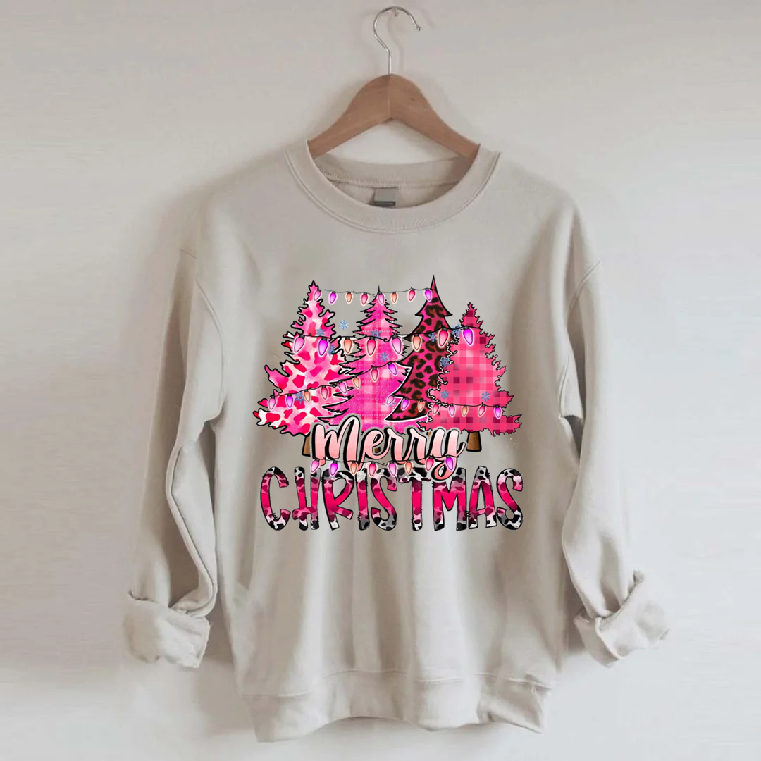Pink Leopard Christmas Tree Sweatshirt-Shehaha