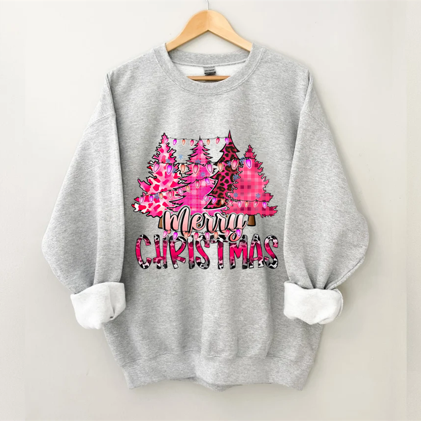 Pink Leopard Christmas Tree Sweatshirt-Shehaha