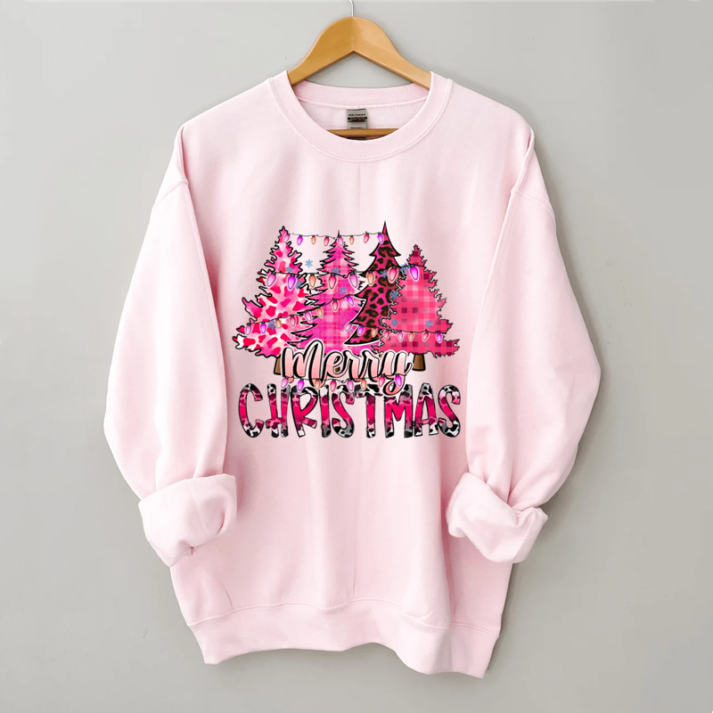 Pink Leopard Christmas Tree Sweatshirt-Shehaha
