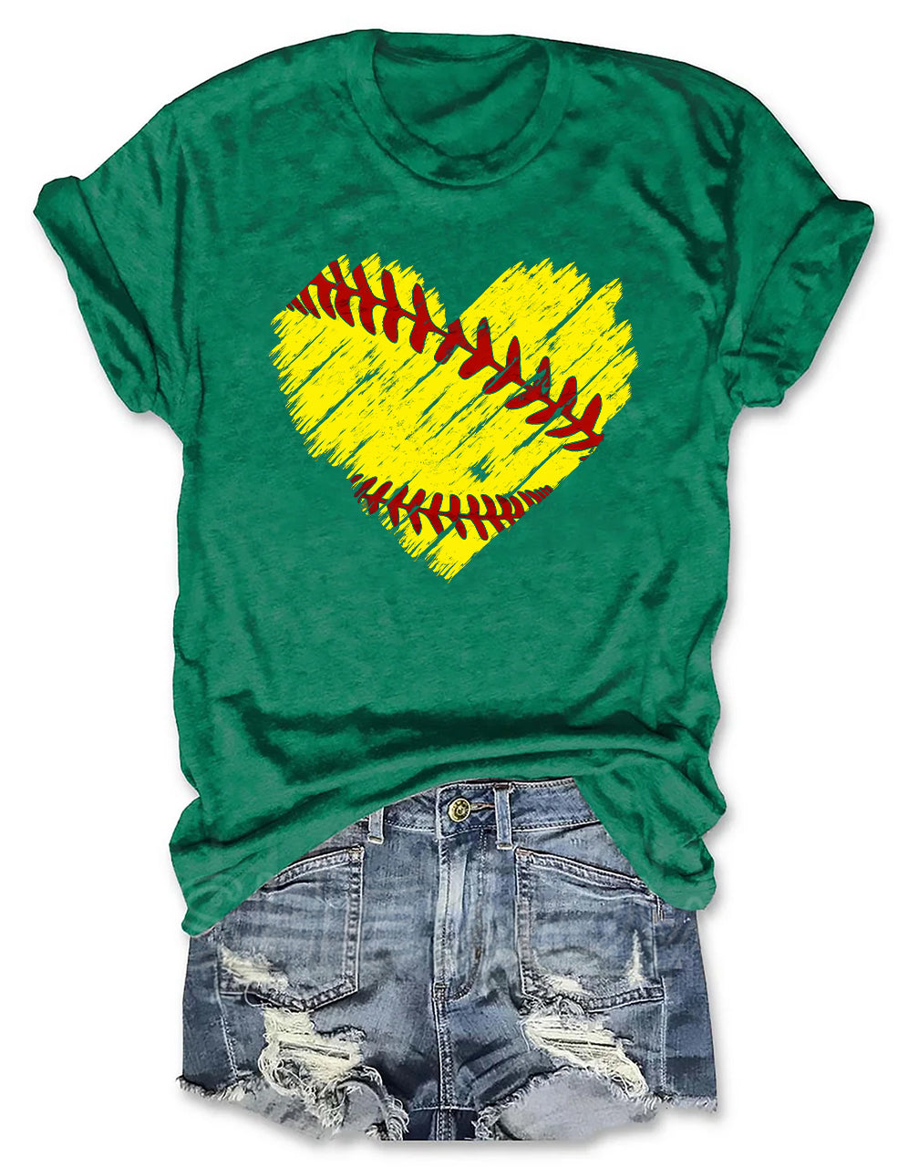 Distressed Softball Heart T-Shirt