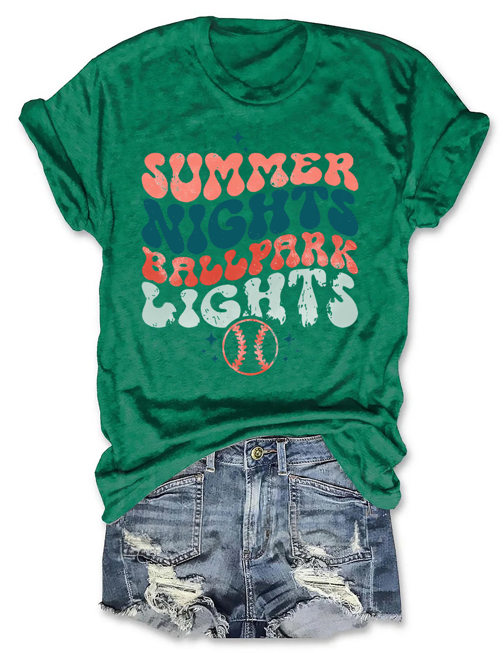 Summer Nights Ballpark Lights Baseball T-shirt