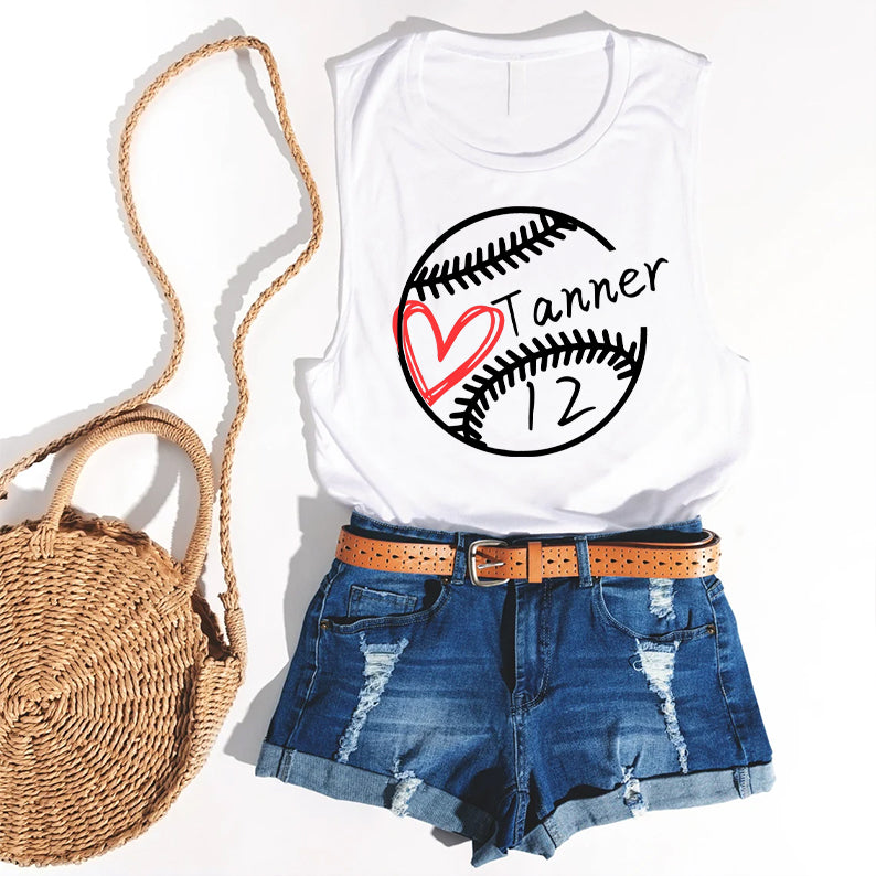 Baseball T-ball Personalized Heart Tank Top