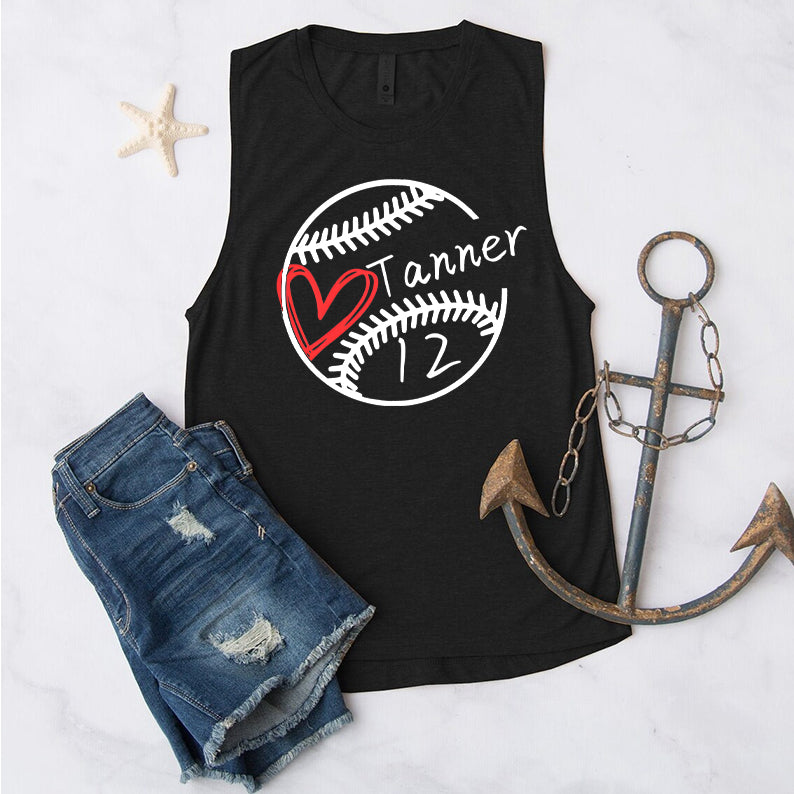 Baseball T-ball Personalized Heart Tank Top