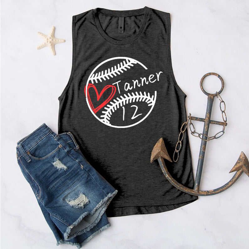 Baseball T-ball Personalized Heart Tank Top