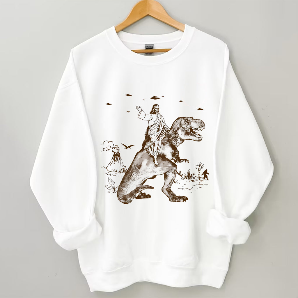 Jesus Riding Dinosaur Sweatshirt
