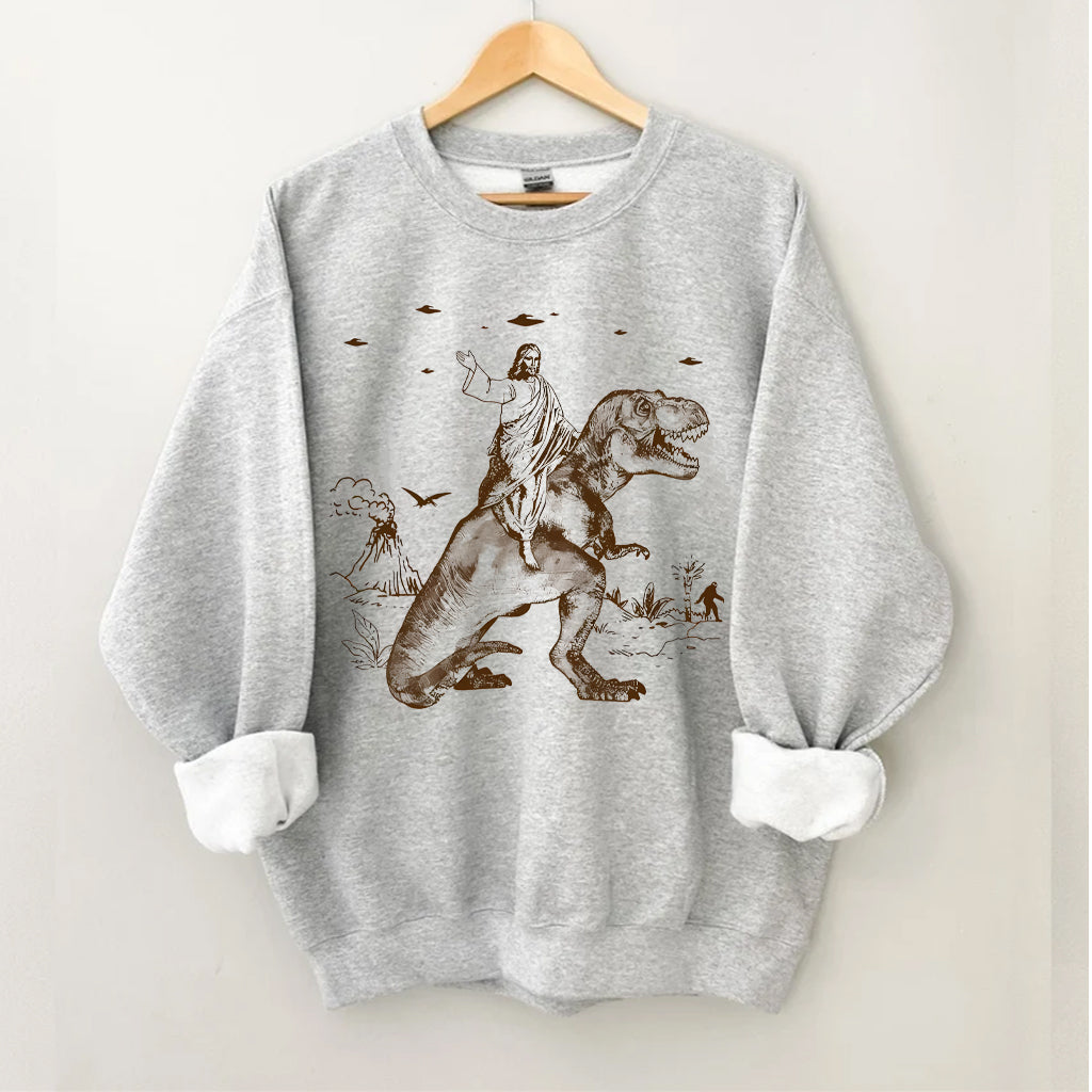 Jesus Riding Dinosaur Sweatshirt