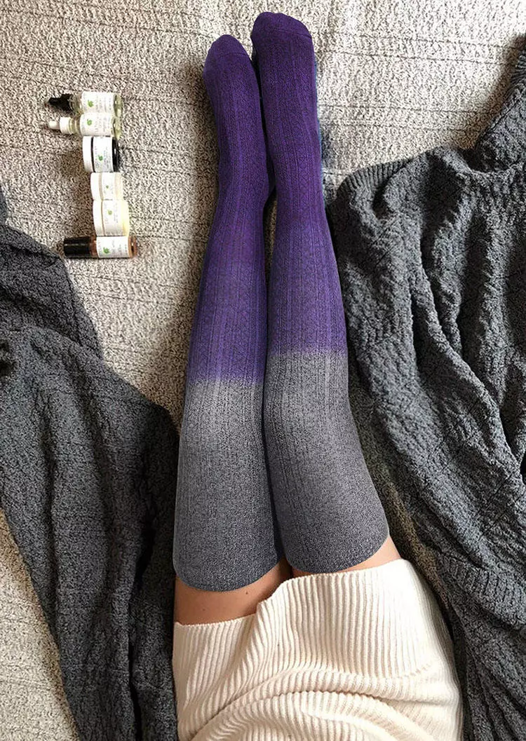 Gradient Knitted Thigh-High Socks - Purple