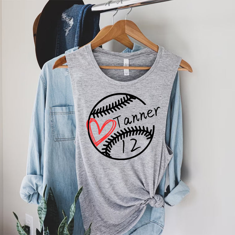Baseball T-ball Personalized Heart Tank Top