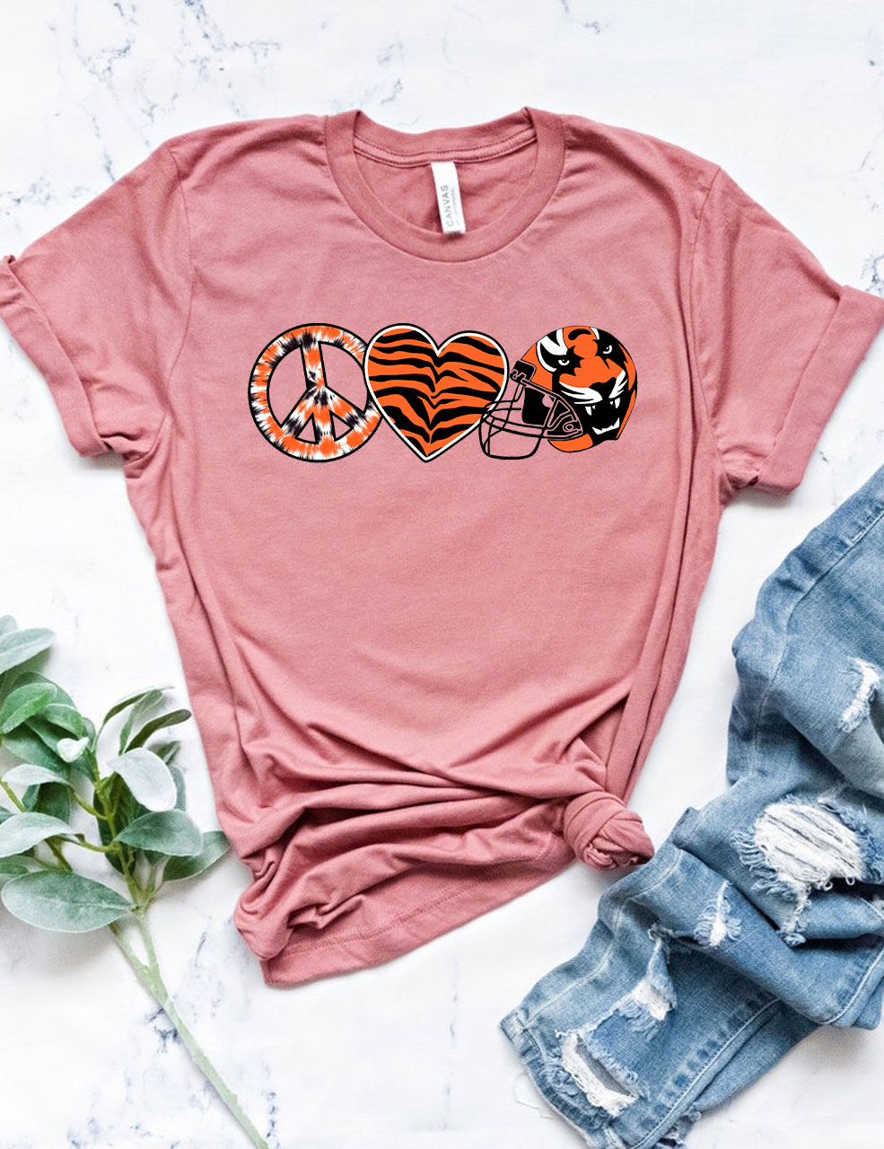 Peace And Love Tiger Bengals Cincinnati Football T-Shirt