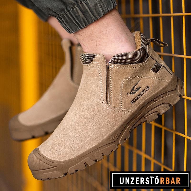 LEDER-KHAKI-UNZERSTÖRBAR-Sicherheitsschuhe-Arbeitsschuhe