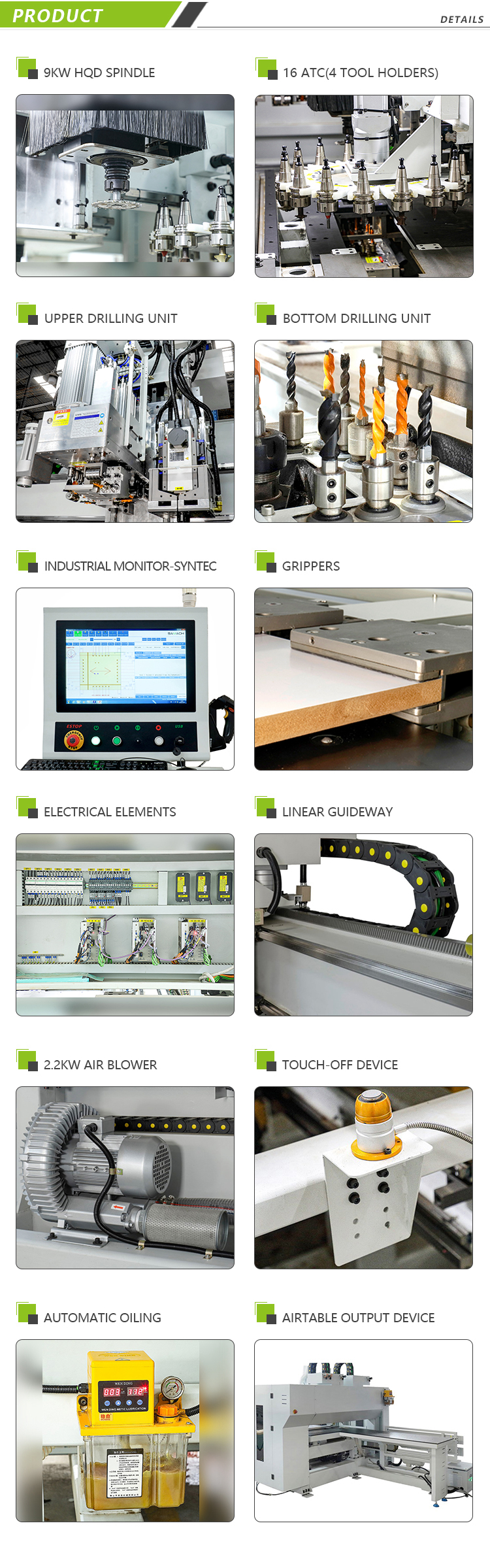 CNC 6 Sides Drilling Machine with 16 bits Round ATC Magazine