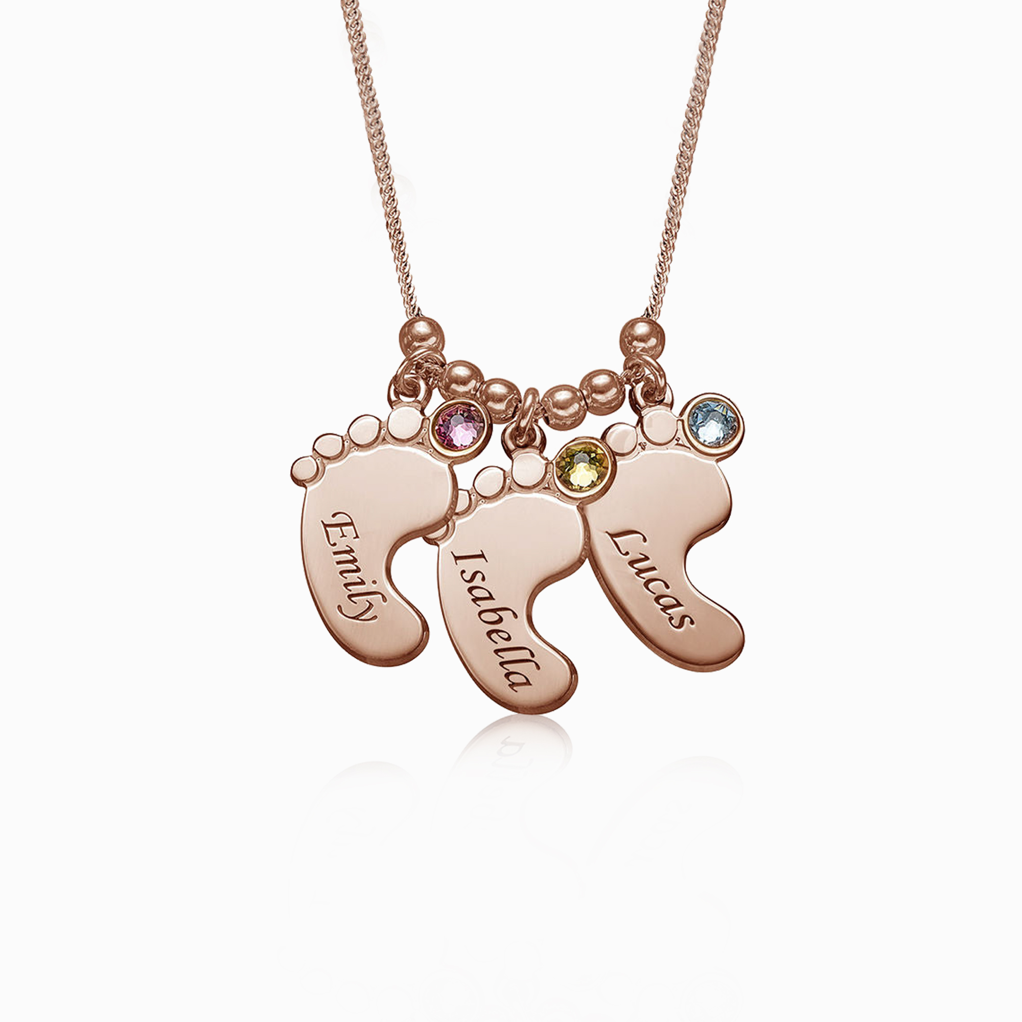 Sterling Silver Engraved Baby Feet Pendant Necklace with Birthstone