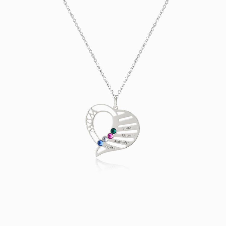 Heart Name and Birthstone Family Necklace