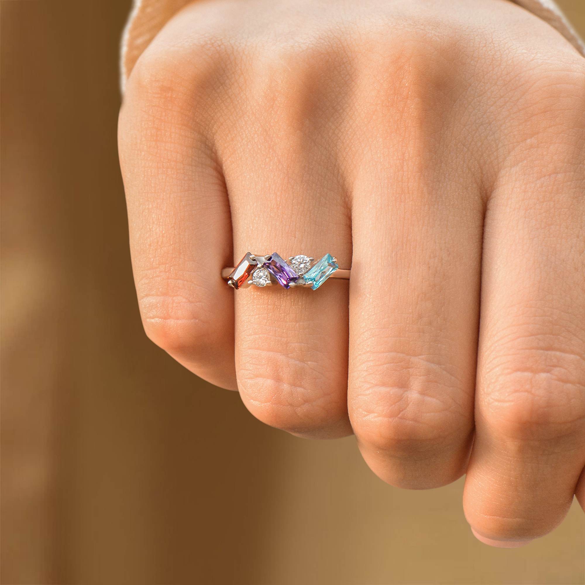 Personalized Baguette Birthstone Ring