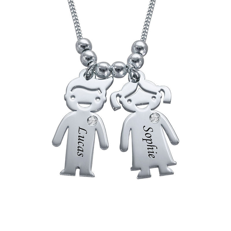 Sterling Silver 925 Mother's Necklace With Children Charms
