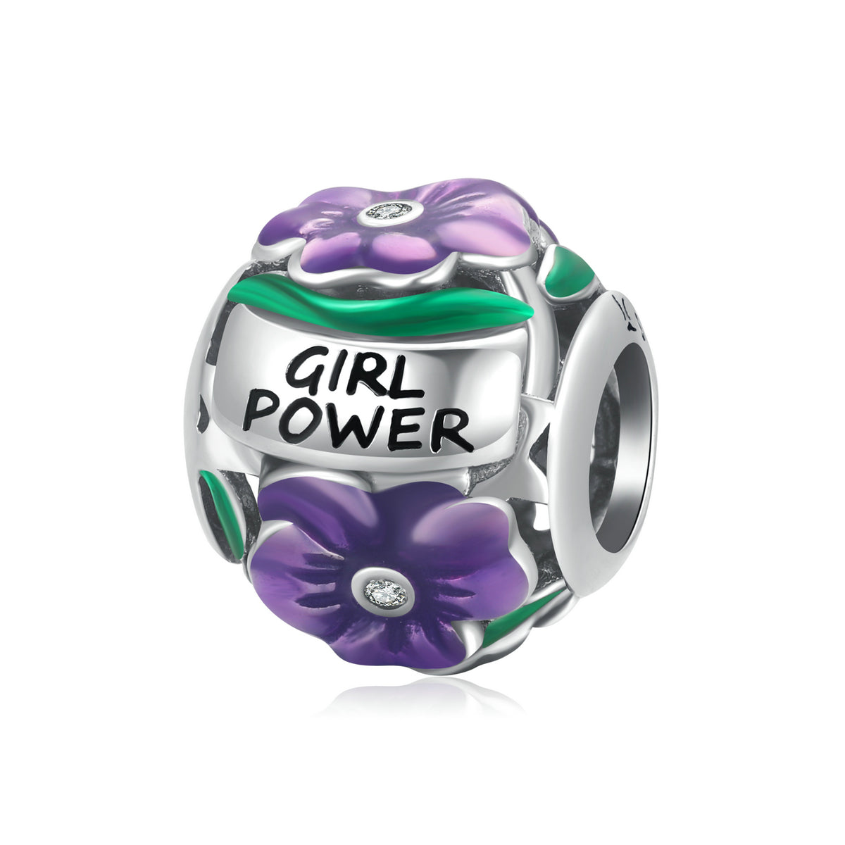 Girl Power Violet Flower Sterling Silver Zircon Beads Charms