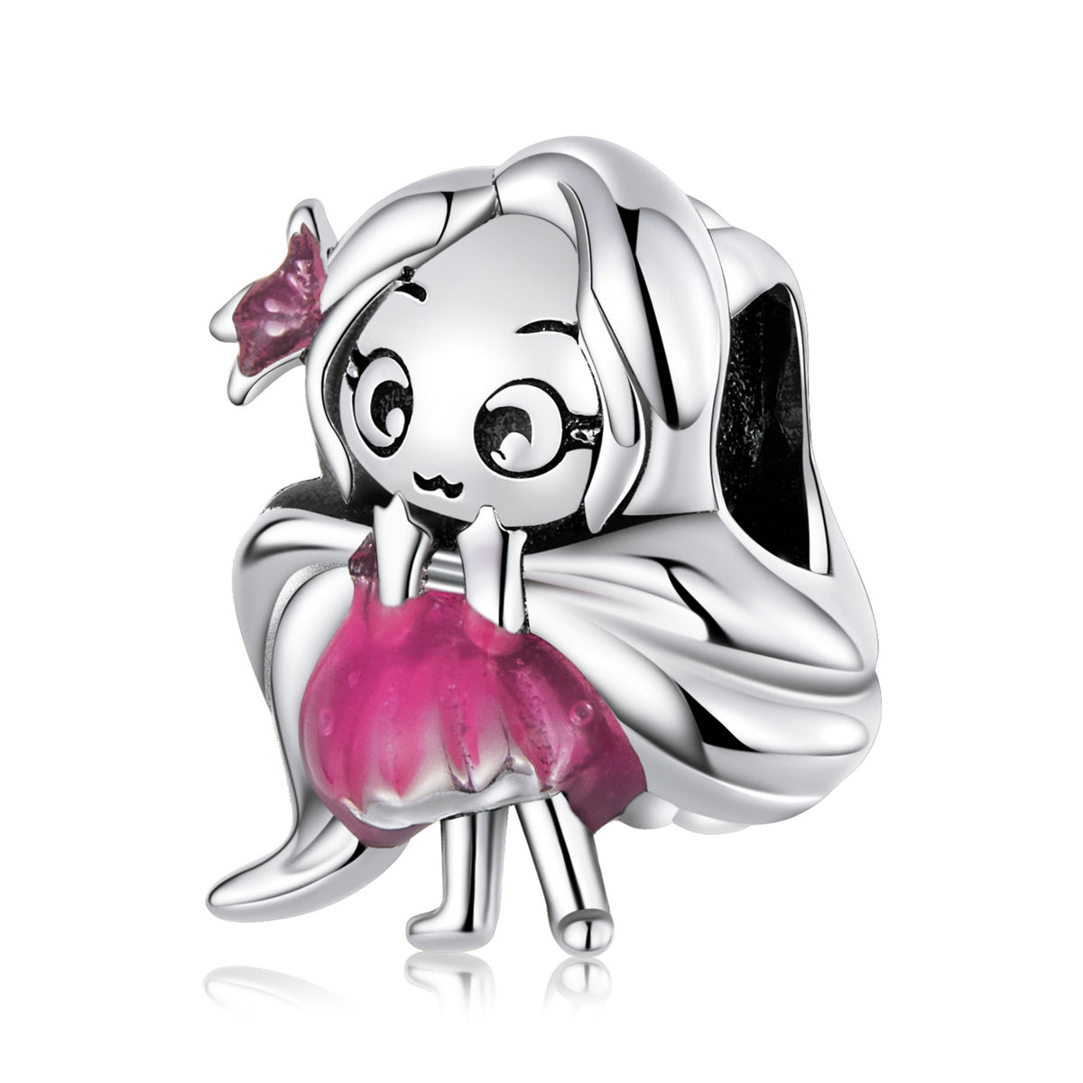 Pretty Girl Pink Dresses Charm Beads Sterling Silver