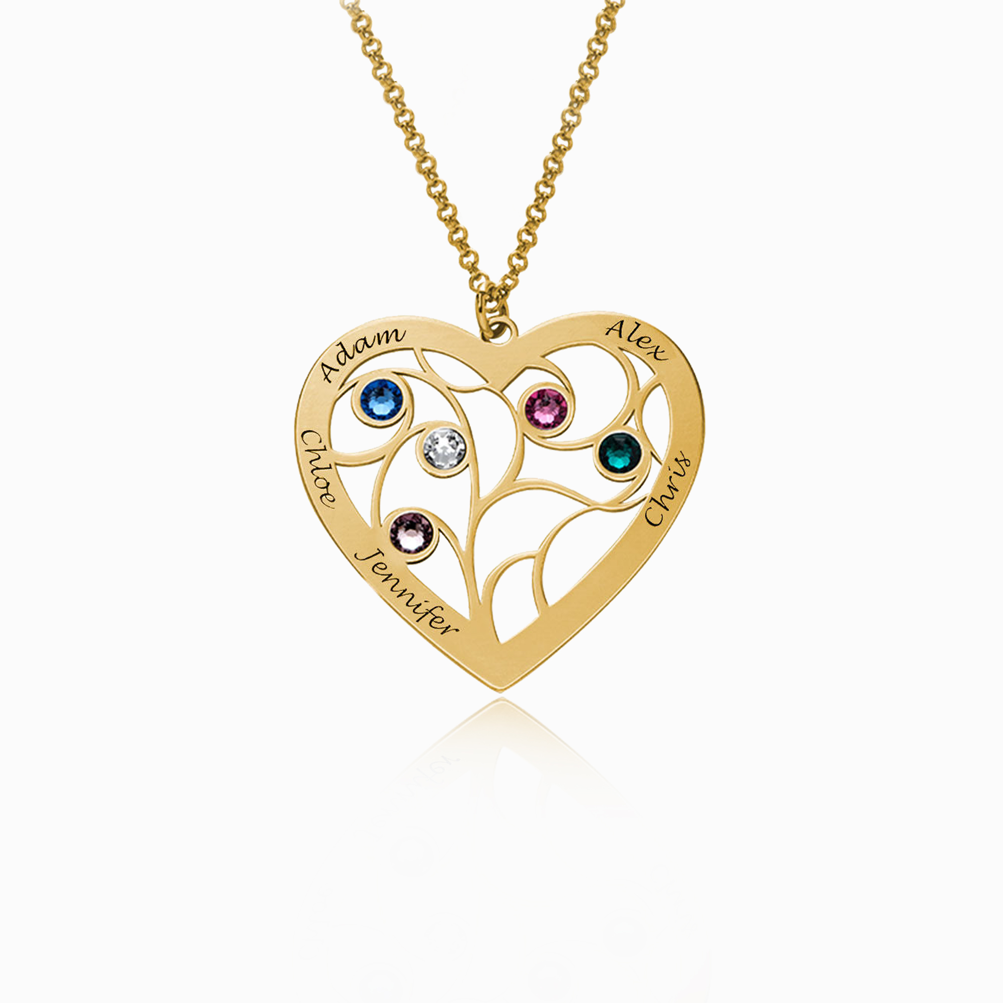 Heart Family Tree Necklace with Birthstones