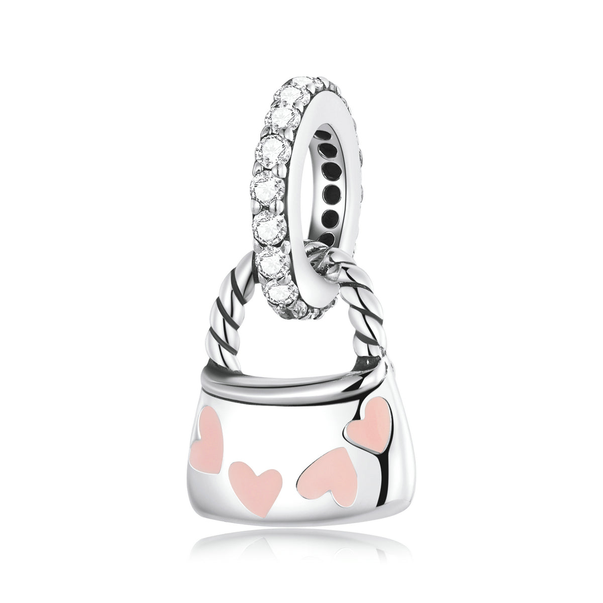 Handbag with Pink Hearts Sterling Silver Charm Pendants