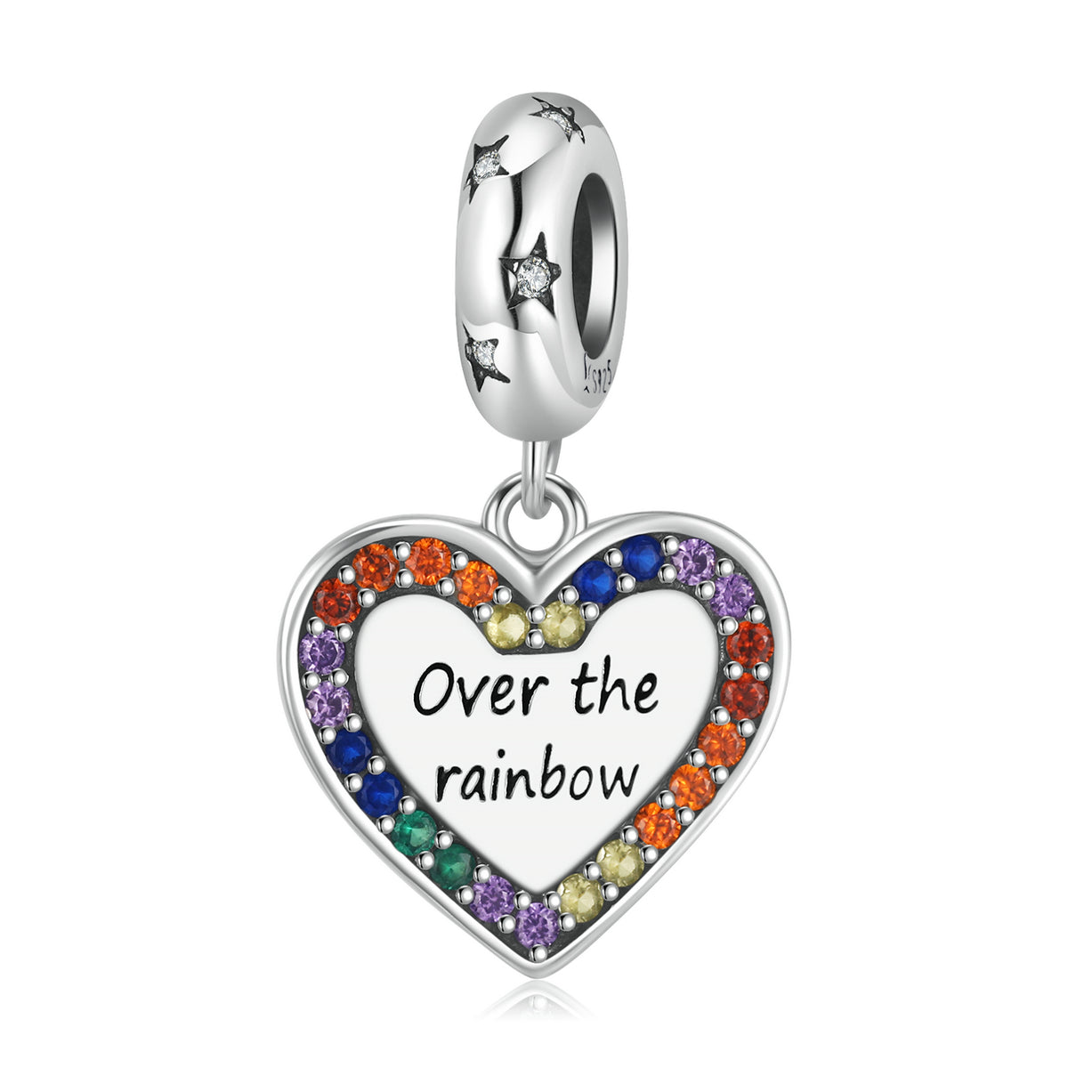 Heart Over the Rainbow Sterling Silver Pendants Zircon